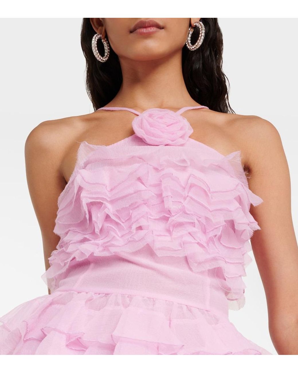 Staud Pink Florian Ruffled Organza Minidress