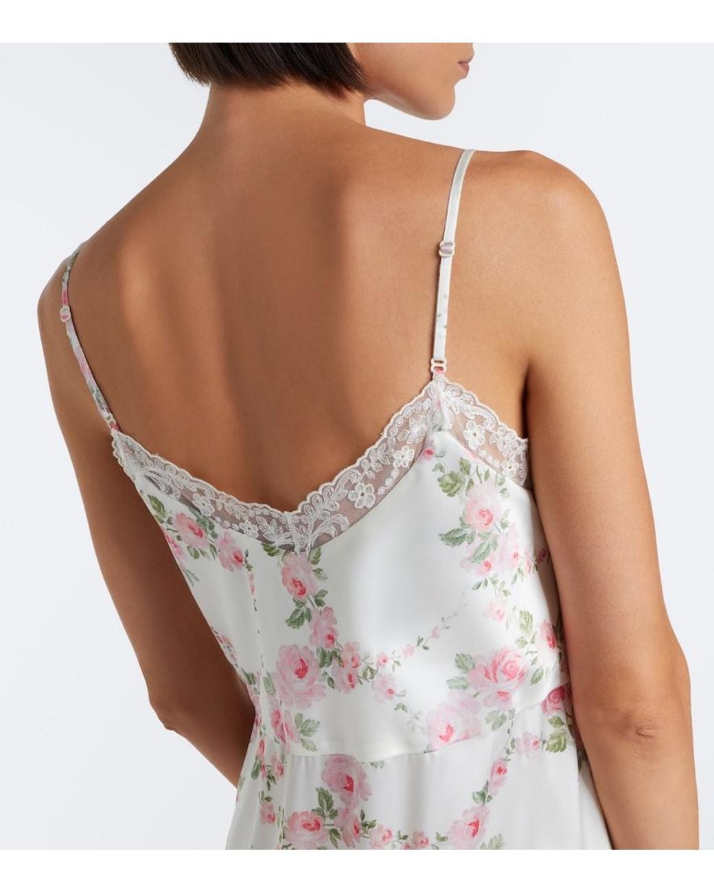Simone Rocha Natural Floral Lace-Trimmed Satin Slip Dress