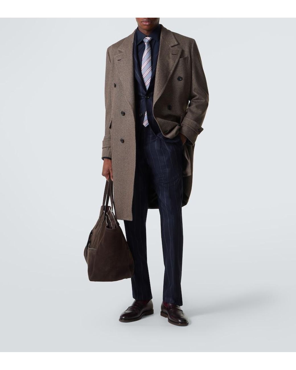 Thom Sweeney Blue Chalk Stripe Wool And Cashmere Suit for men