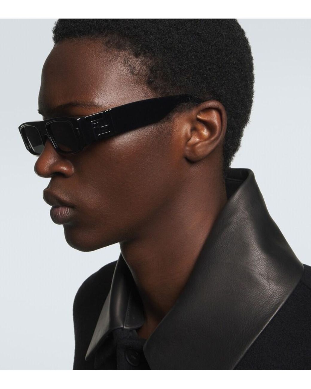 Fendi Black Ff Squared Rectangular Sunglasses for men