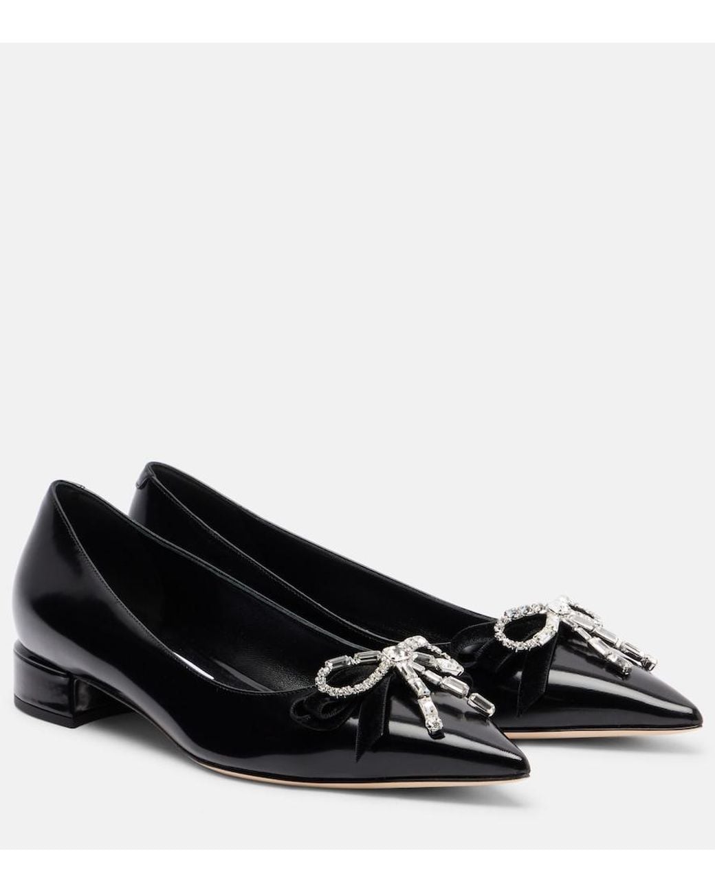 Jimmy Choo Black Auria Bow-Detail Leather Ballet Flats