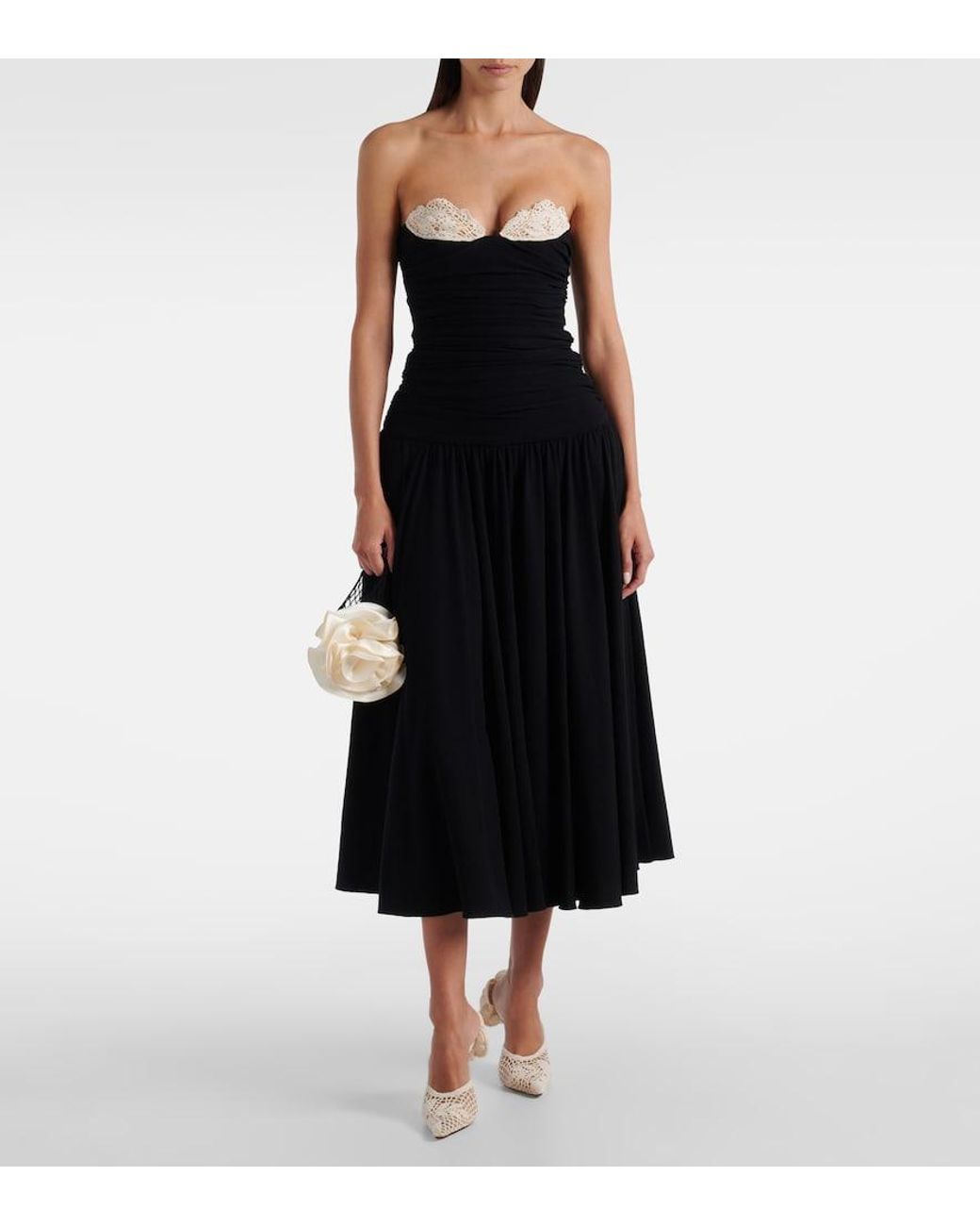 Magda Butrym Black Crochet-Trimmed Jersey Cocktail Dress
