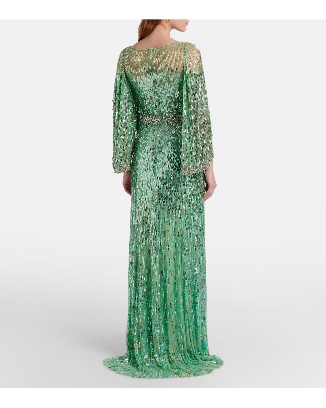 Jenny Packham Green Ines Embellished Sequined Gown