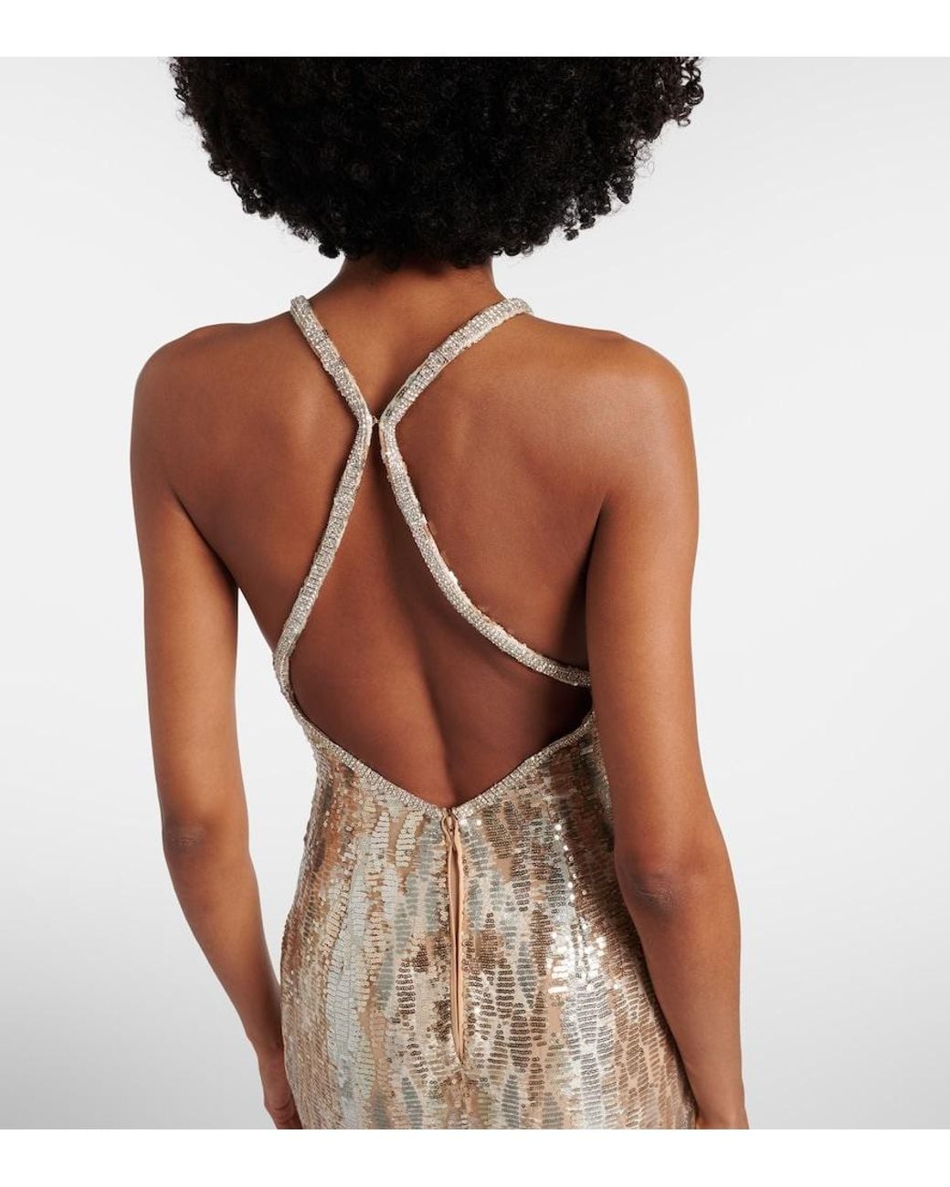 Elie Saab Natural Sequined Silk-Blend Gown