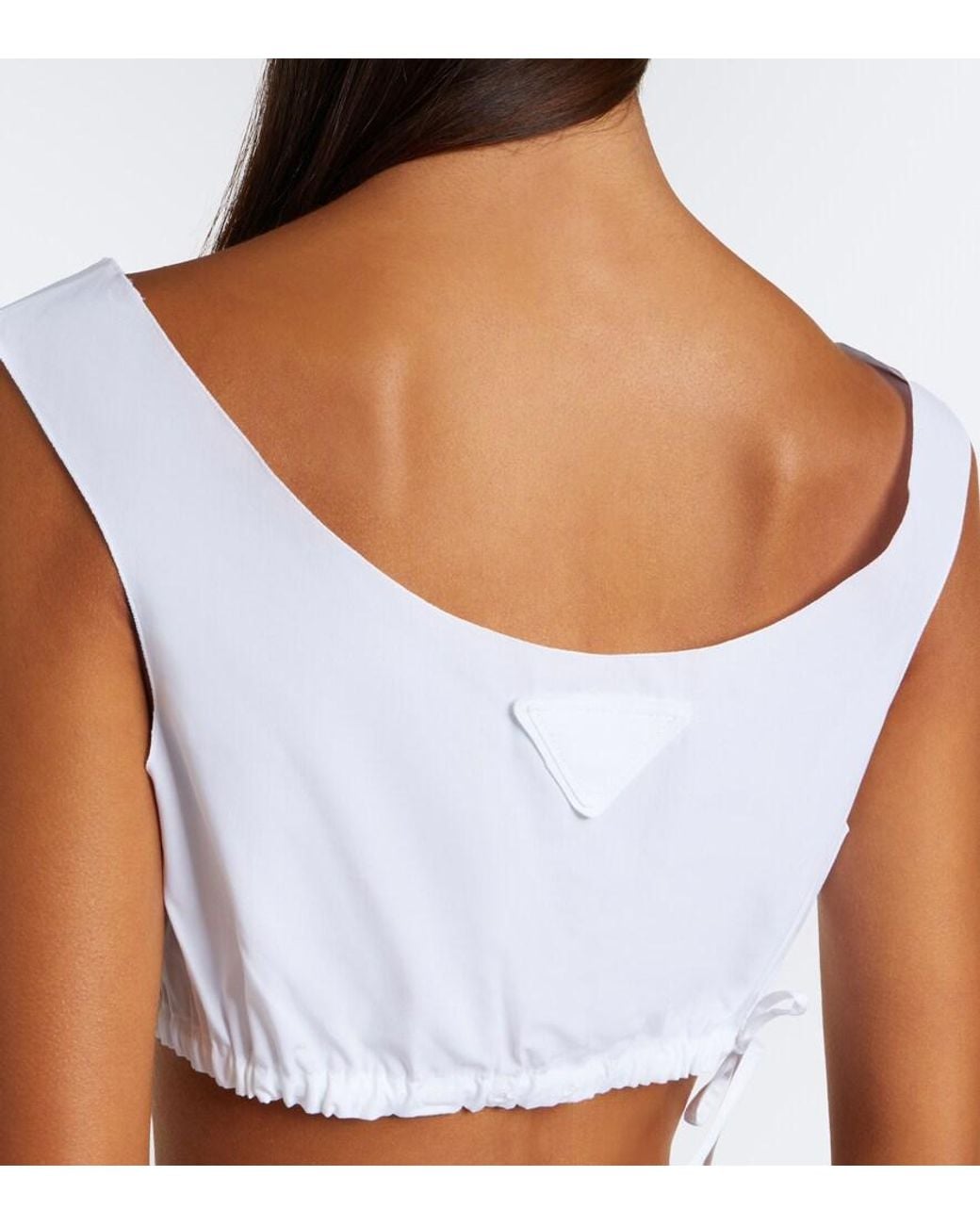 Crop Top De Popelin De Algodon Prada de color White