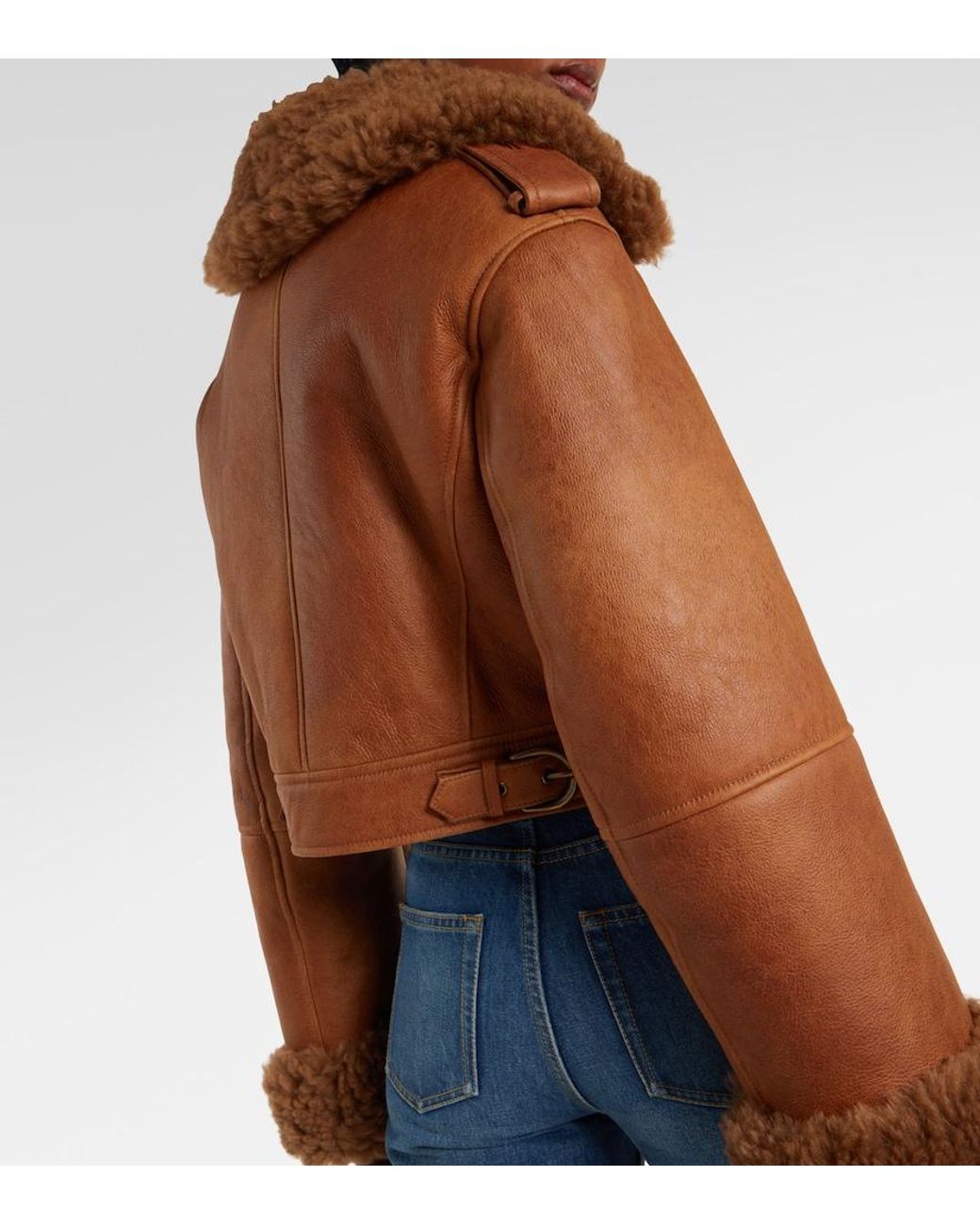 Chloé Brown Cropped Shearling-Trimmed Leather Jacket