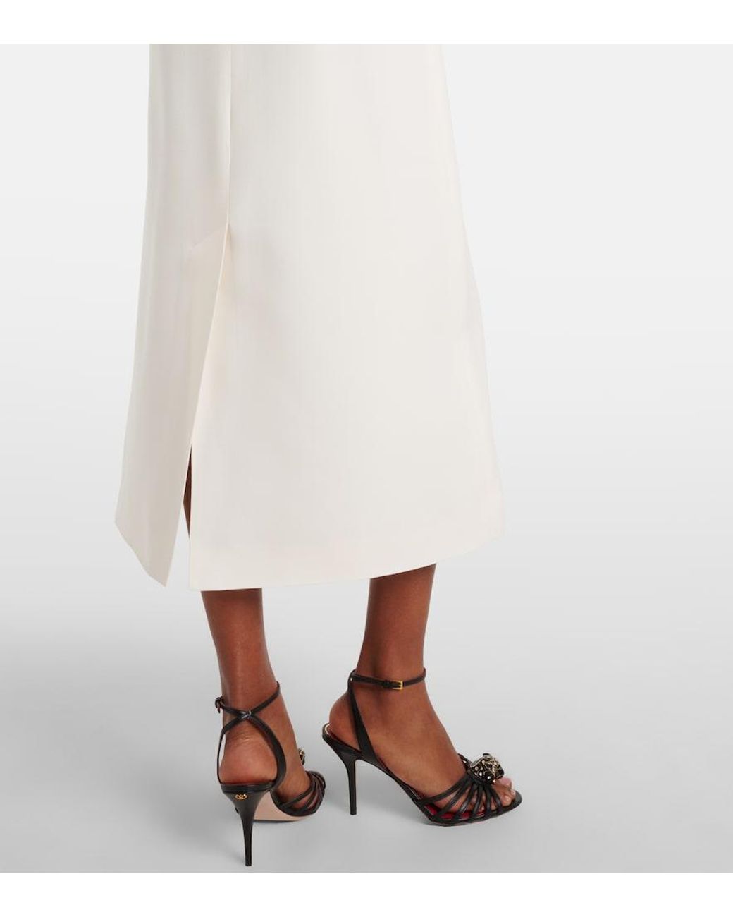 Valentino Garavani White Crepe Couture Floral-Applique Midi Dress