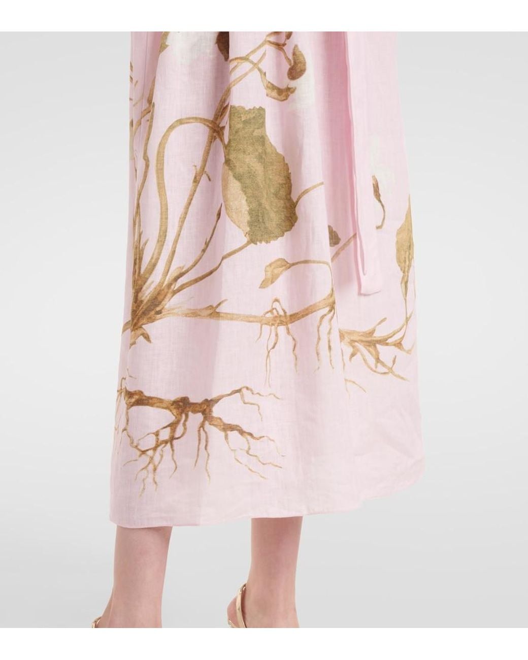 Erdem Pink Printed Linen Midi Dress