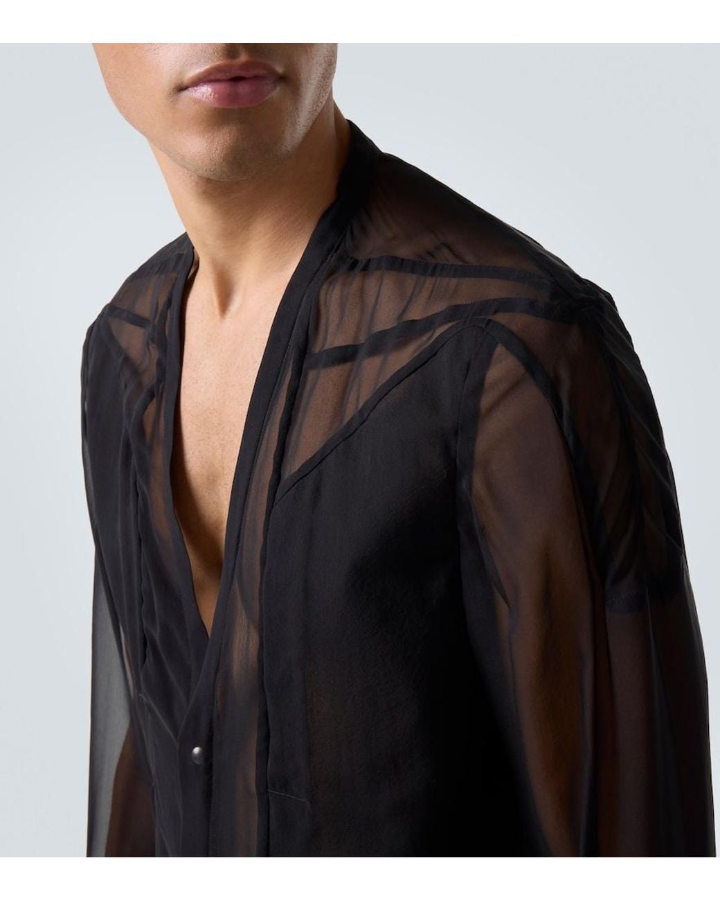 Rick Owens Black Sheer Silk Shirt for men