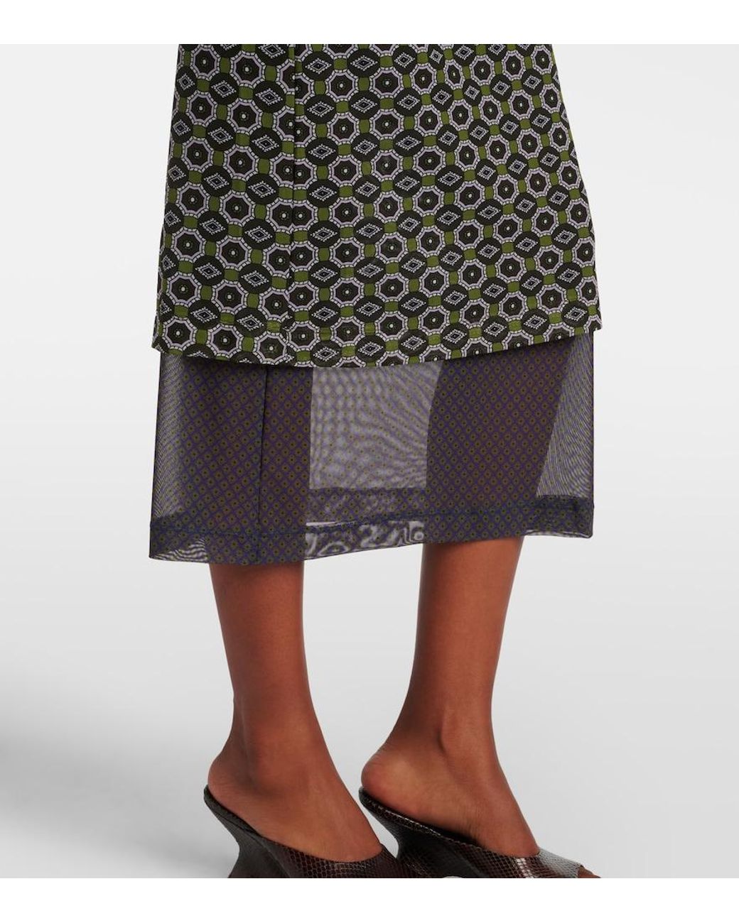 Dries Van Noten Green Printed Midi Dress