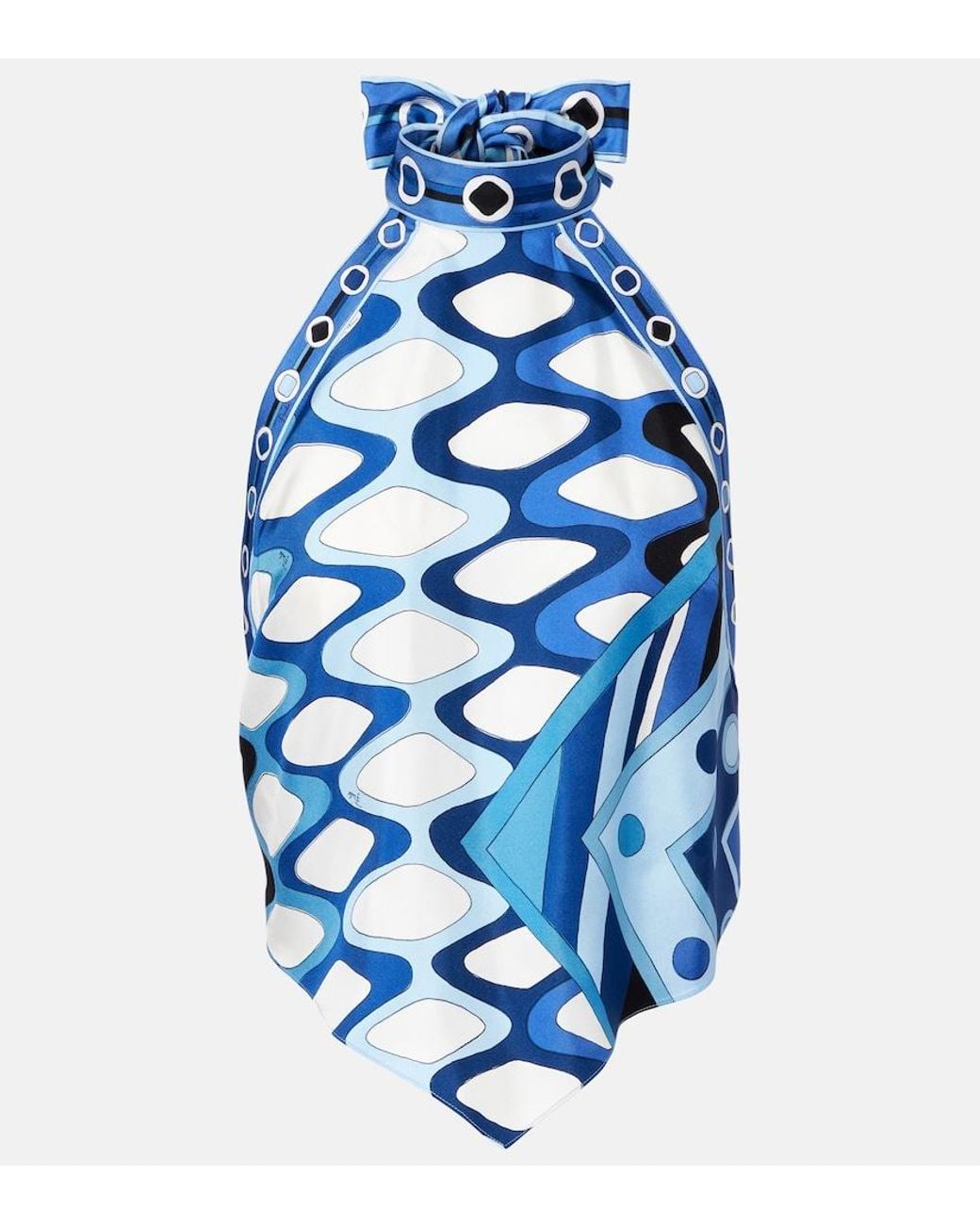 Emilio Pucci Blue Vivara Cropped Silk Top