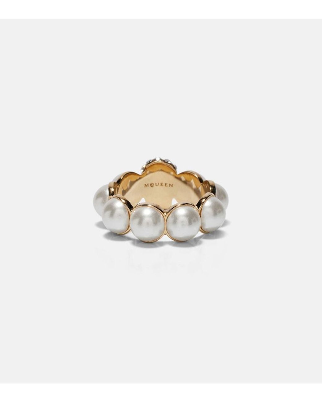 McQueen Metallic Ring Skull Mit Kristallen Und Zierperlen