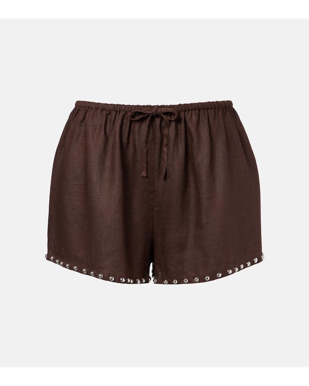 Staud Brown Paddle Studded Linen Shorts