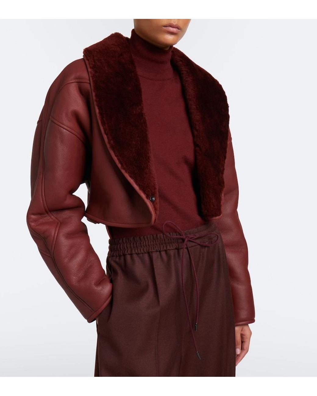 Max Mara Red Cropped Leather Jacket