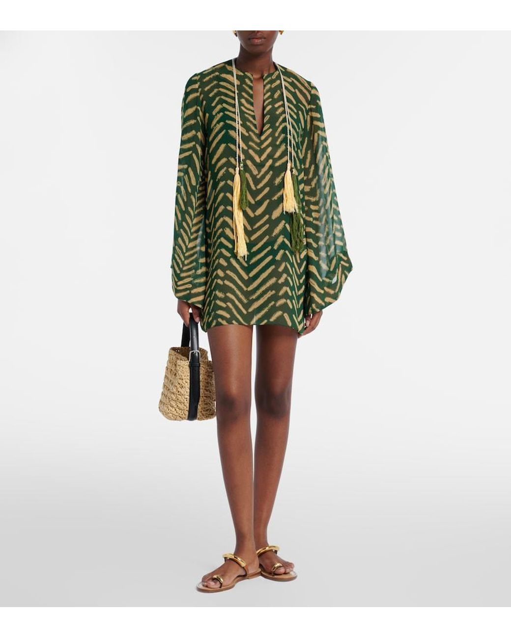 Johanna Ortiz Green Printed Cotton Kaftan