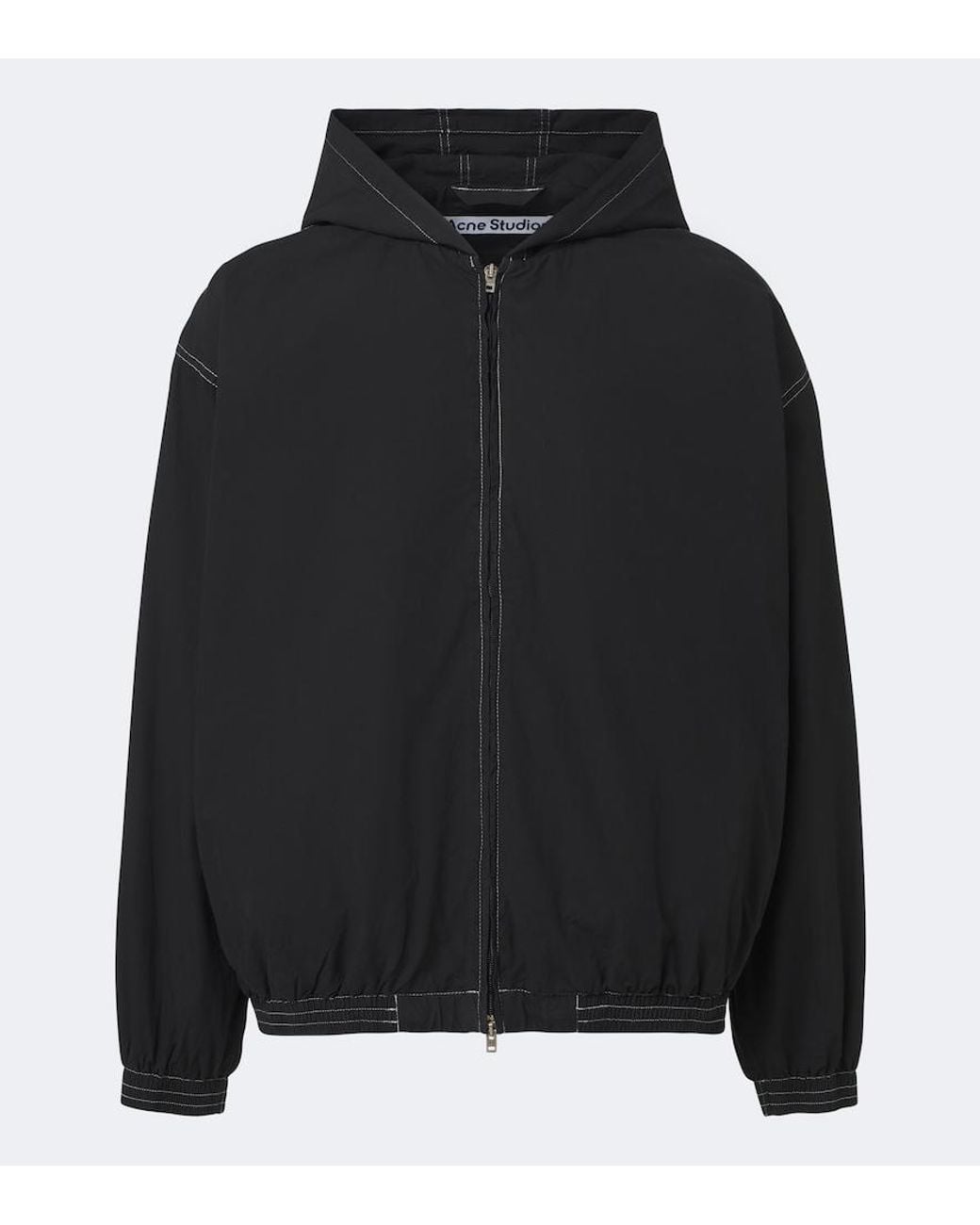 Acne Black Logo Hooded Cotton Poplin Jacket for men