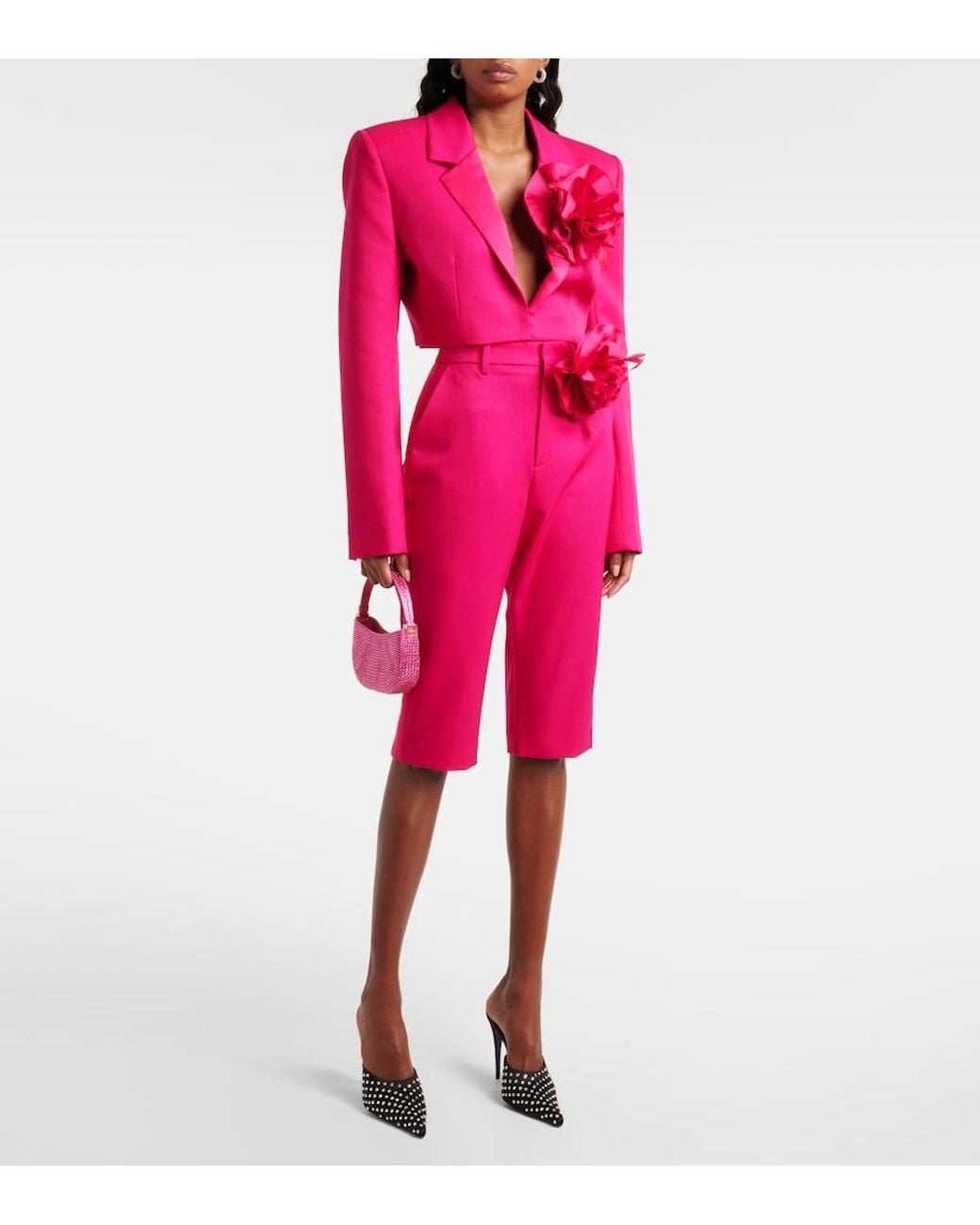 Area Pink Floral-Applique Wool Capri Pants
