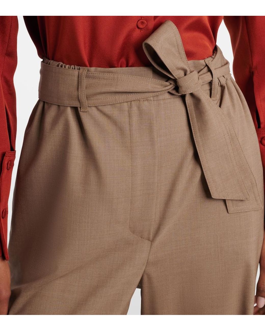 Max Mara Brown Salpa Virgin Wool Wide-Leg Pants