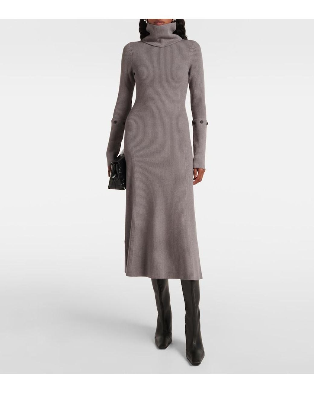 Proenza Schouler Gray Jocelyn Ribbed-Knit Midi Dress