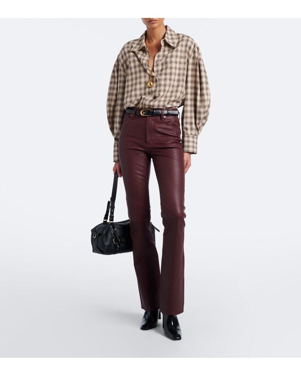 FRAME Purple Leather Bootcut Pants