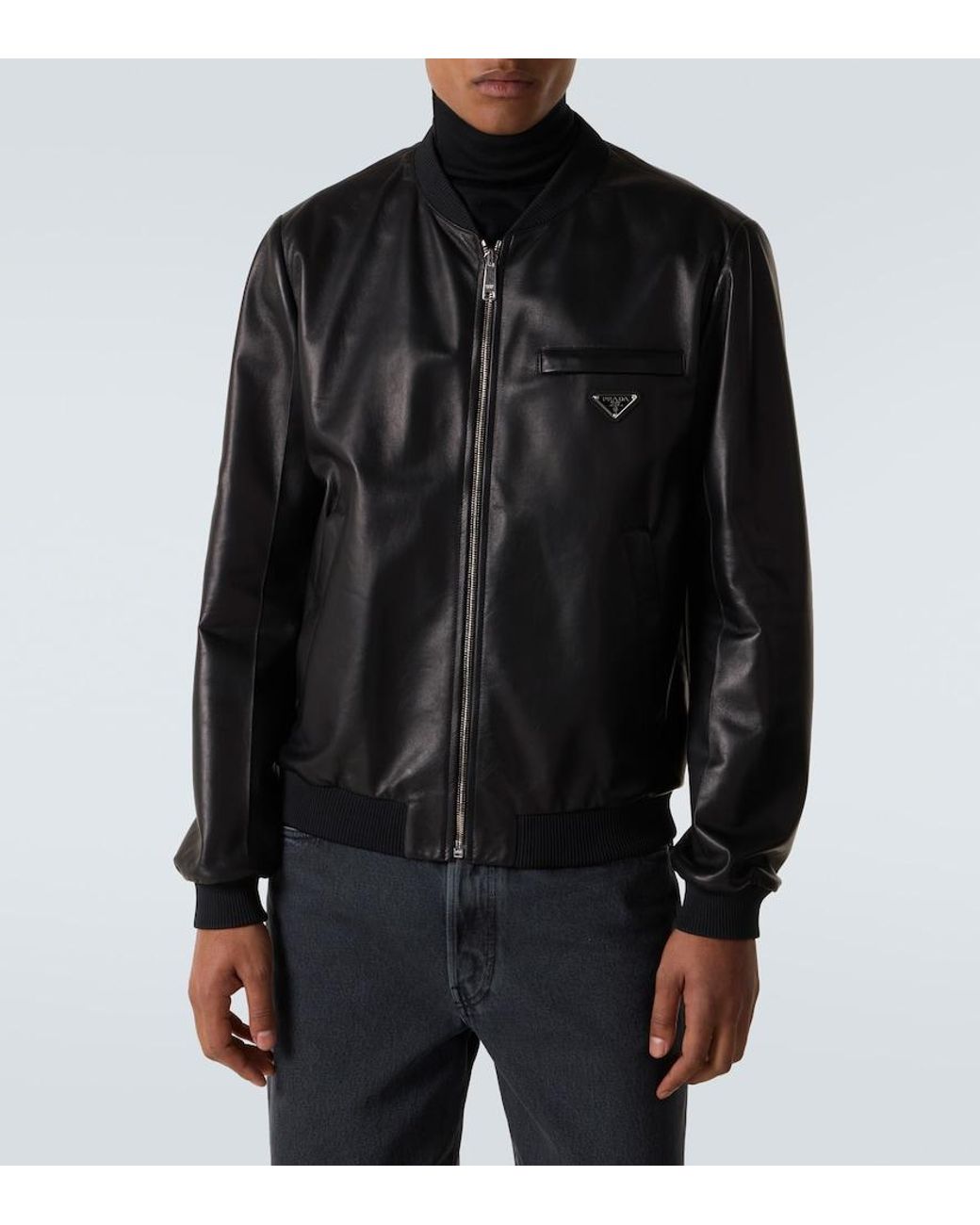 Prada Black Leather Bomber Jacket for men
