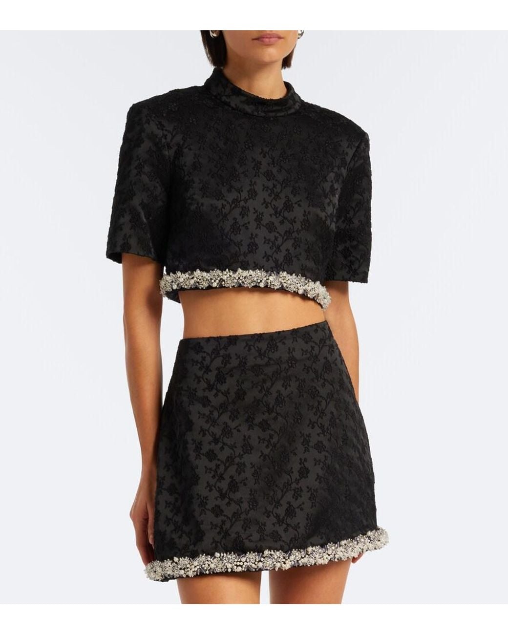 Jonathan Simkhai Black Jalen Embellished Jacquard Crop Top