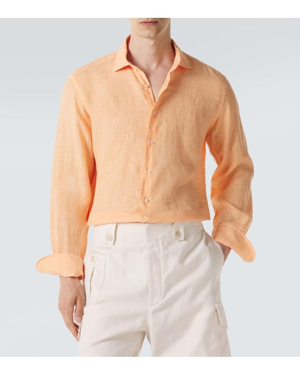 Fedeli Orange Linen Shirt for men