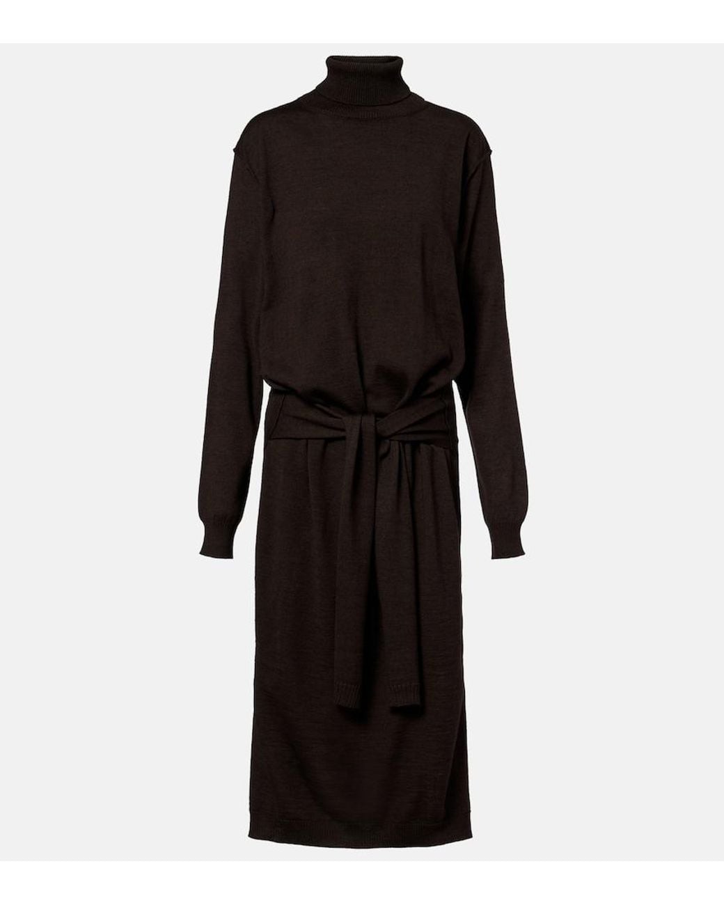 Lemaire Black Turtleneck Wool-Blend Midi Dress