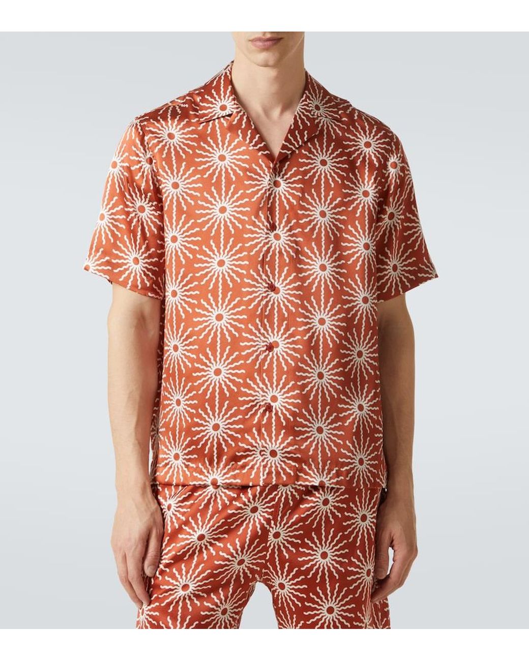 Frescobol Carioca Red Roberto Printed Silk Bowling Shirt for men