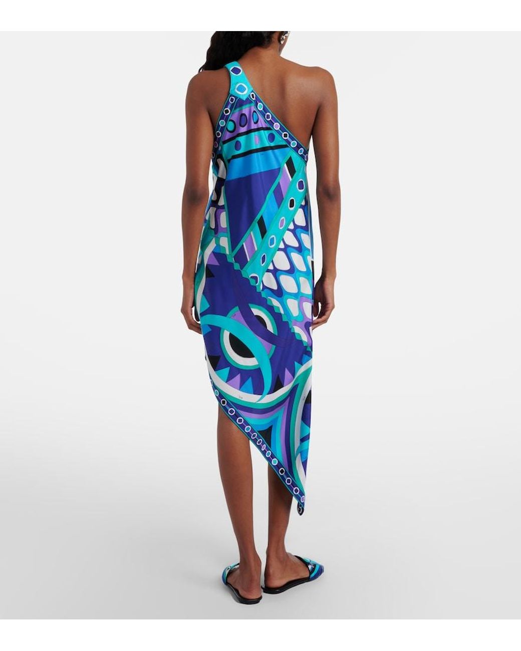 Emilio Pucci Blue Vivara Asymmetric Silk Twill Midi Dress