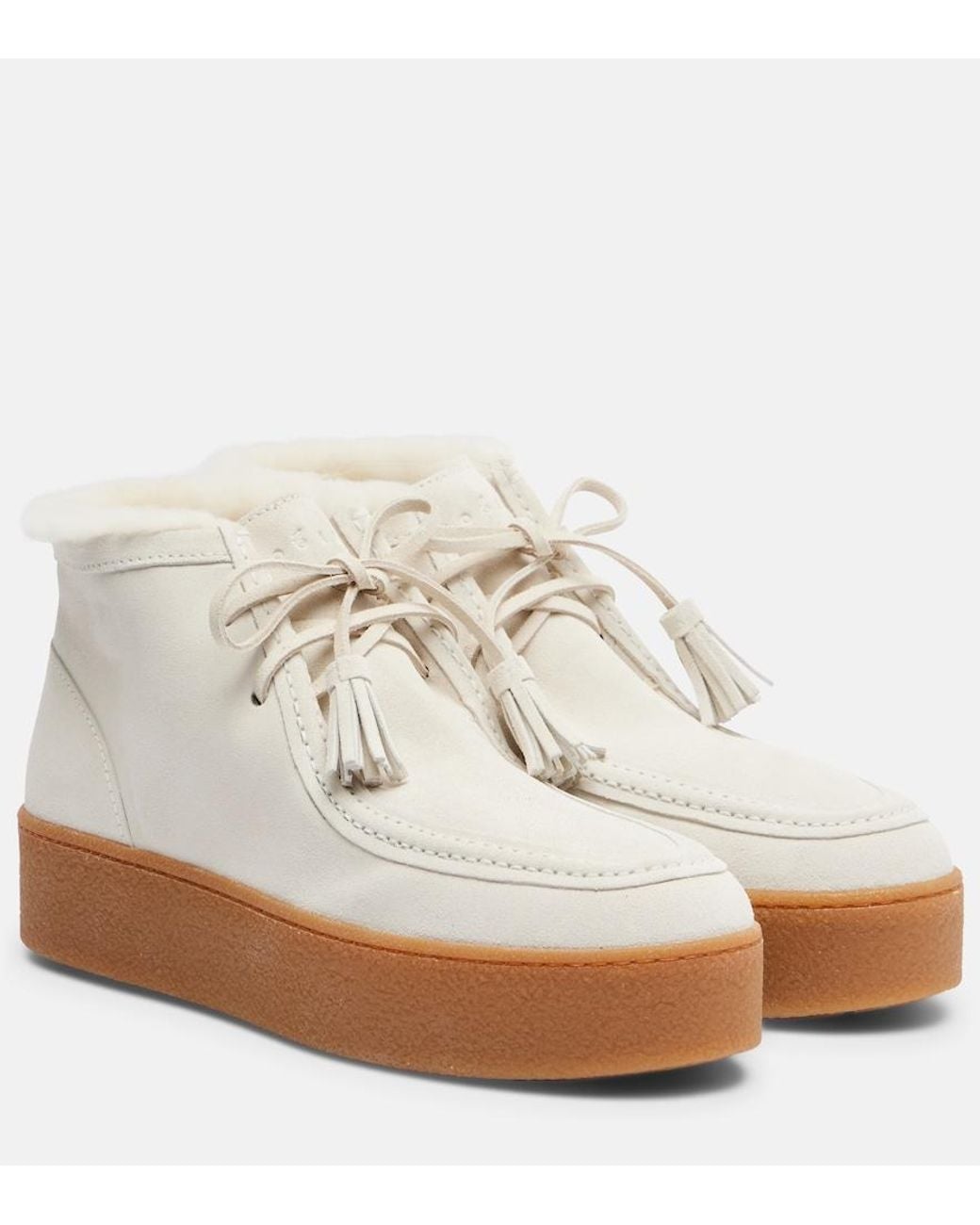 Hogan White Shearling-Trimmed Suede Ankle Boots