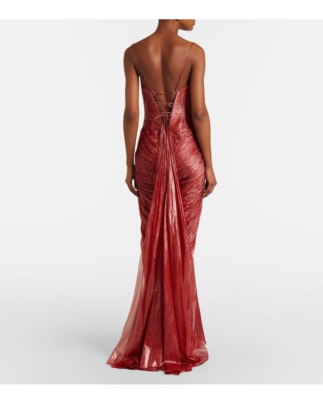 Maria Lucia Hohan Red Cecilia Draped Silk Muslin Bustier Gown