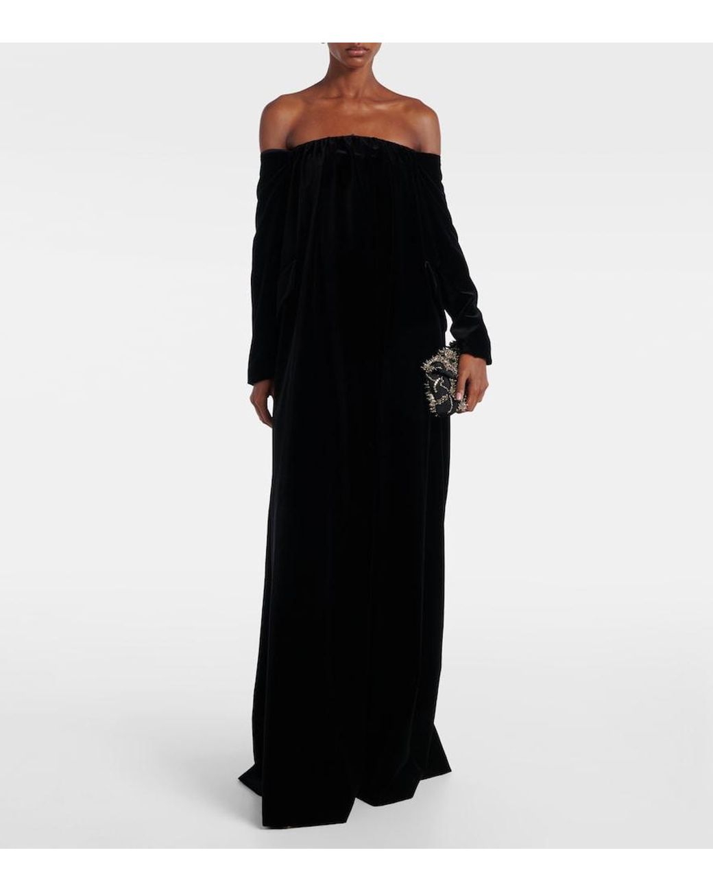 strapless open back dress Women's Black Velvet One Shoulder Gown