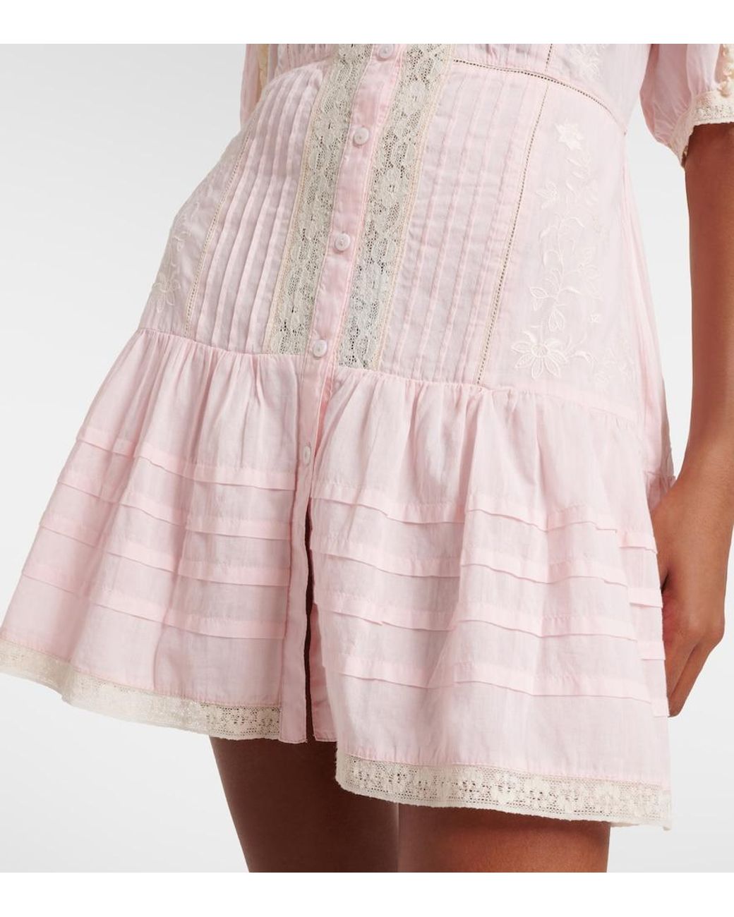 Rixo Pink Dove Embroidered Cotton Voile Minidress