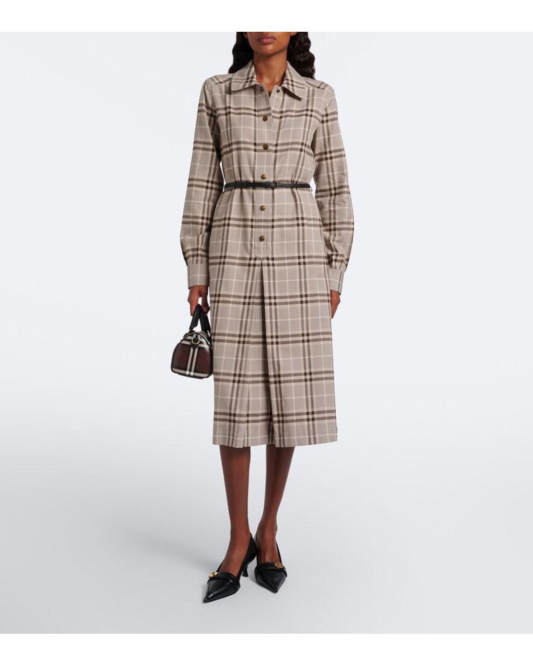 Burberry Natural Check Belted Cotton Shirt Dress