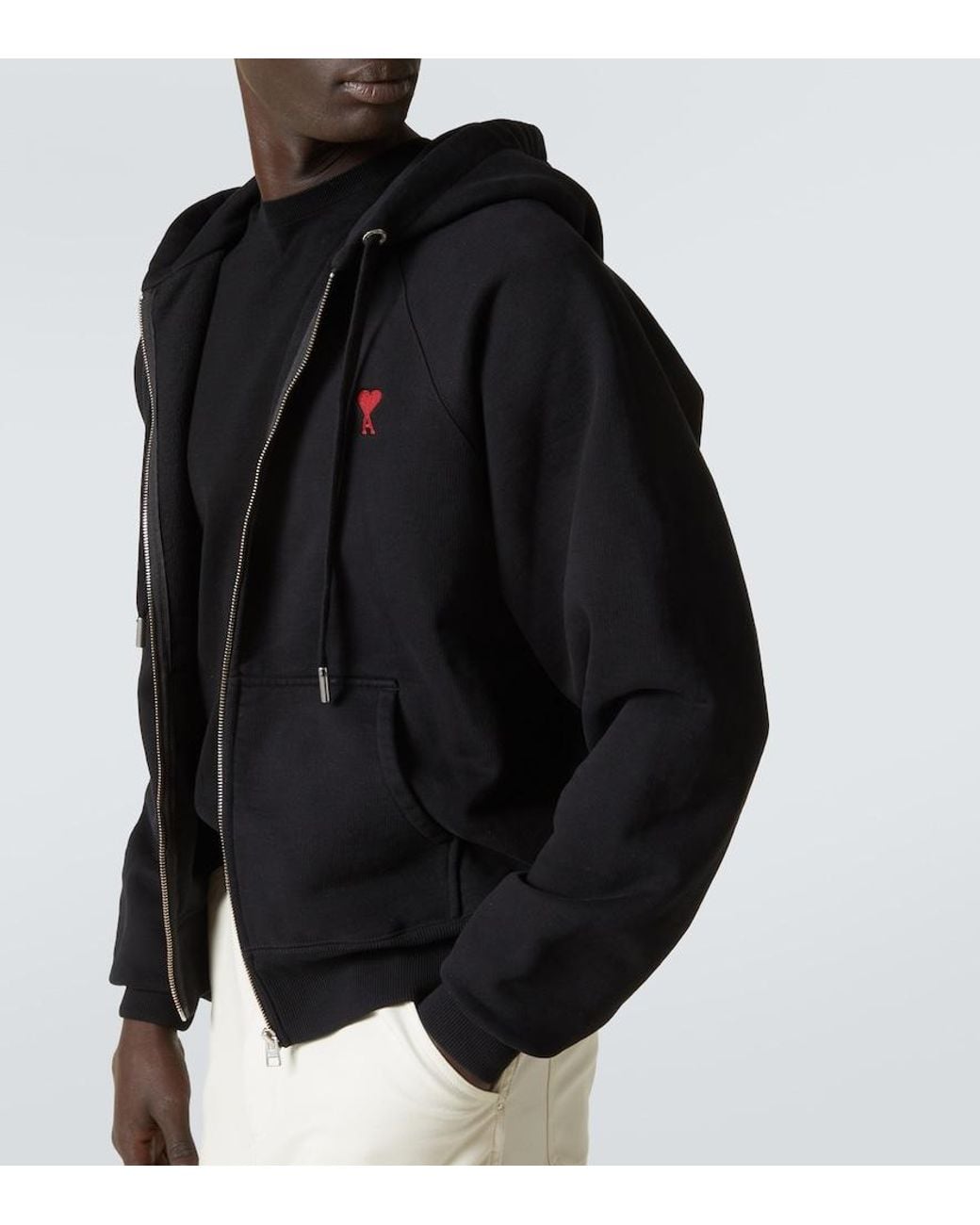 AMI Black Ami De Caur Zipped Hoodie for men