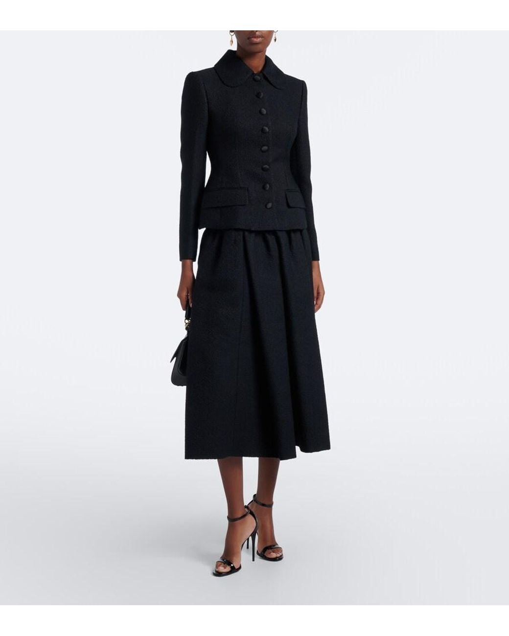 Dolce & Gabbana Black Gathered Wool And Silk-Blend Midi Skirt