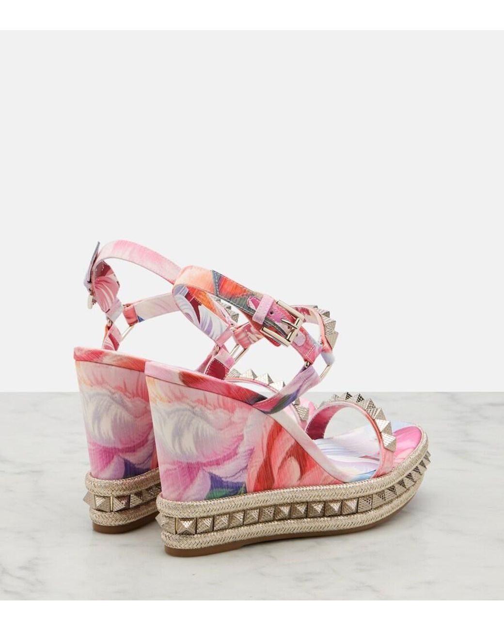 Christian Louboutin Pink Verzierte Wedges-Sandalen Pyra Clou