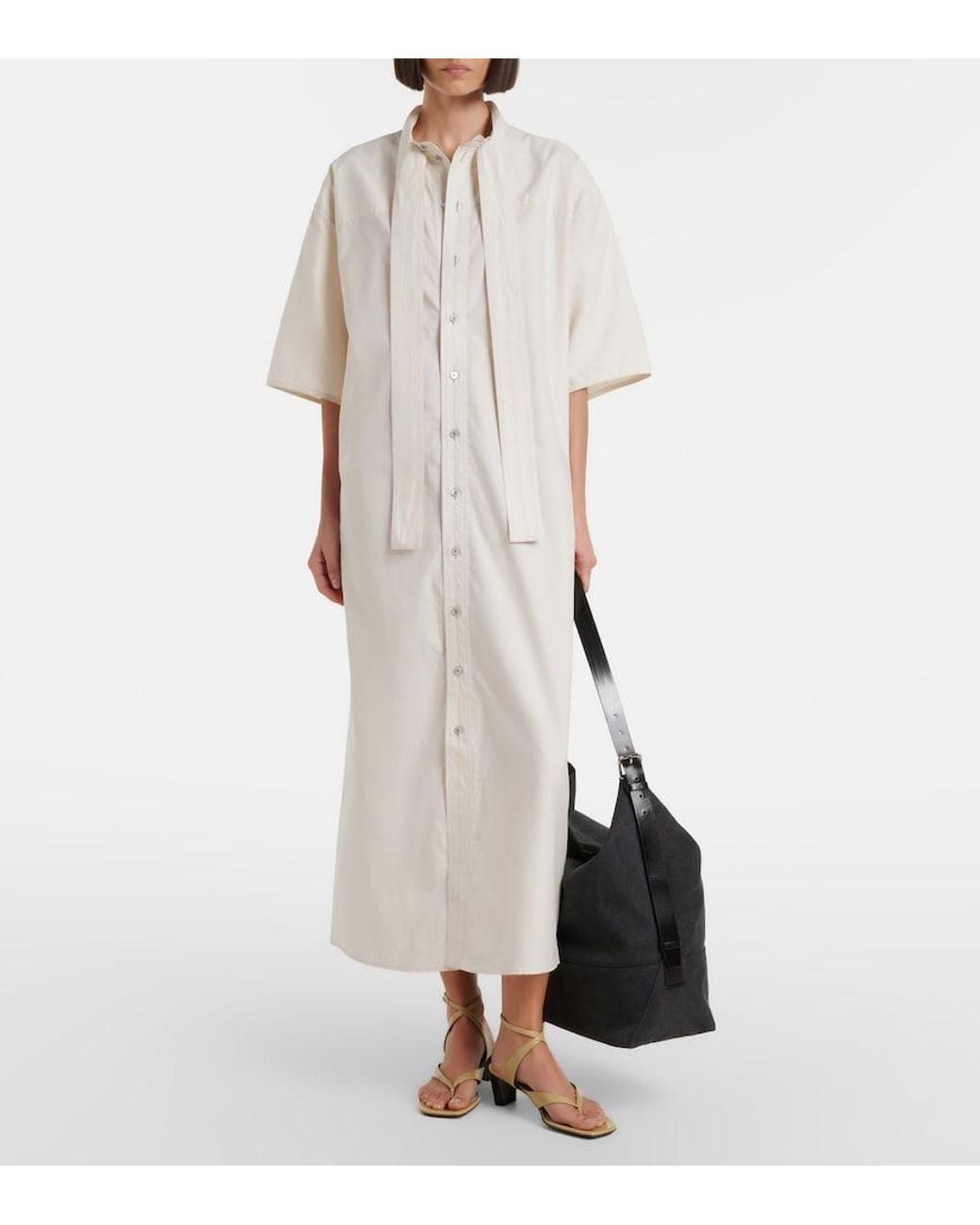 Lemaire White Tie-Neck Cotton And Silk Shirt Dress