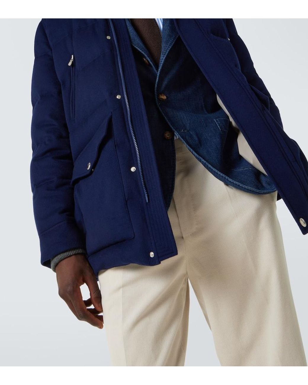 Brunello Cucinelli Blue Wool Flannel Down Jacket for men