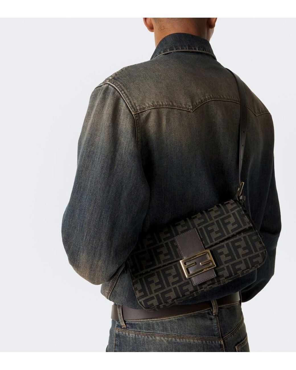Fendi Black Baguette 26424 Jacquard Shoulder Bag for men
