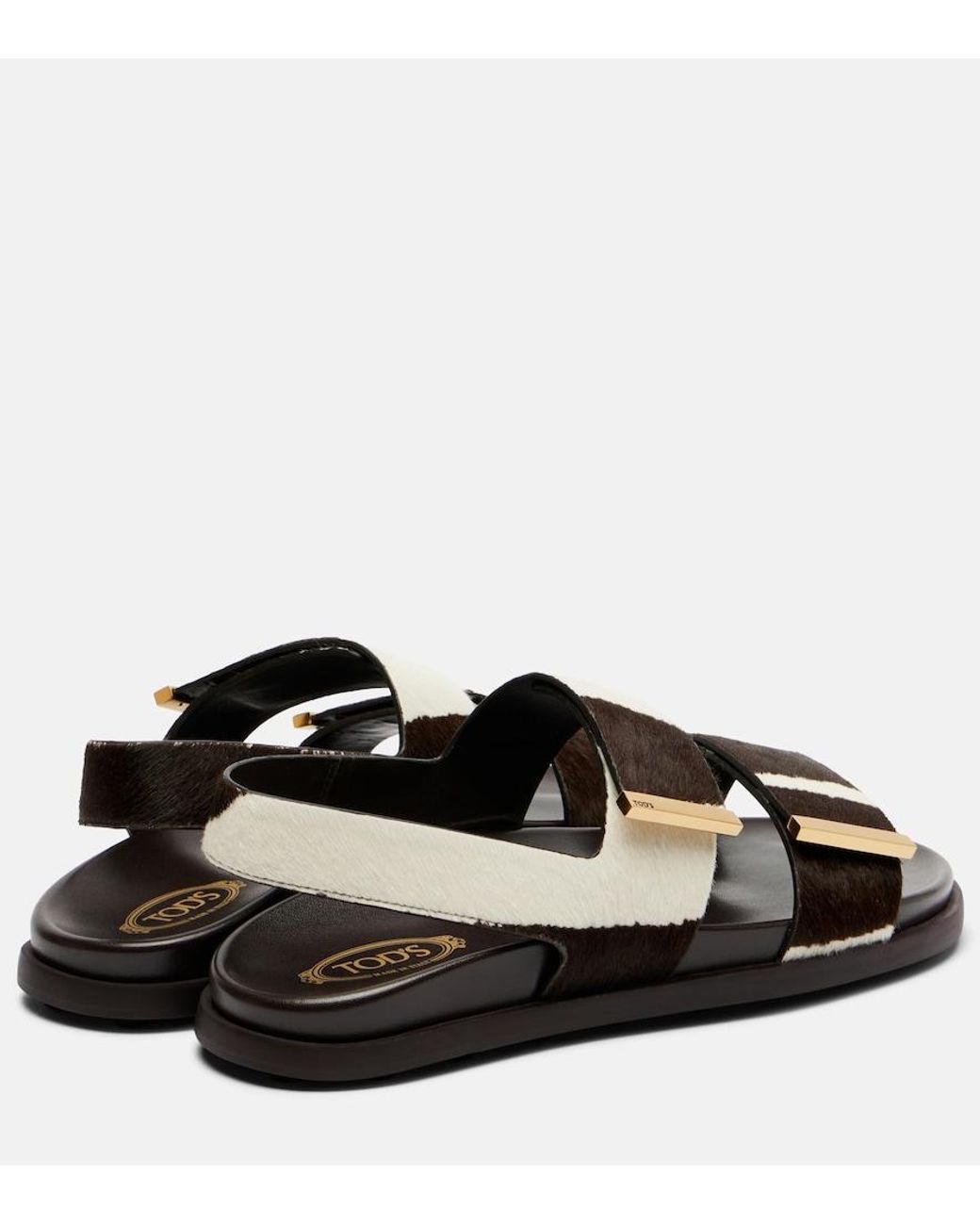 Tod's Black Printed Calf Hair Sandals