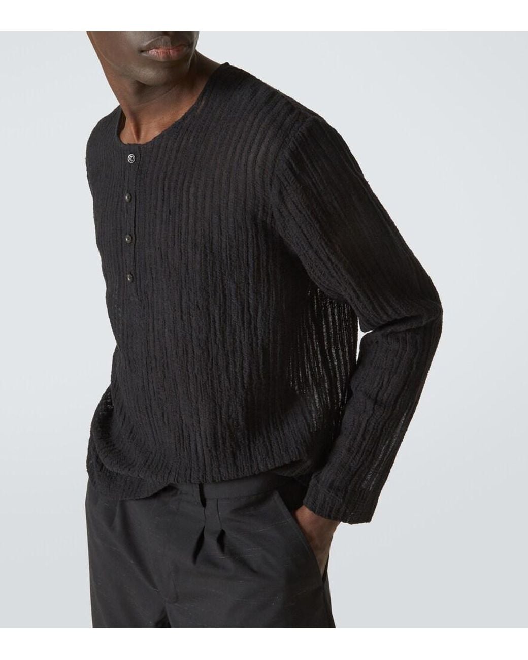 Commas Black Striped Henley Shirt for men
