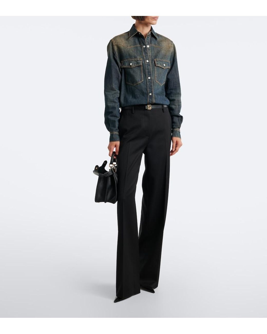 Fendi Black Cotton-Blend Denim Shirt
