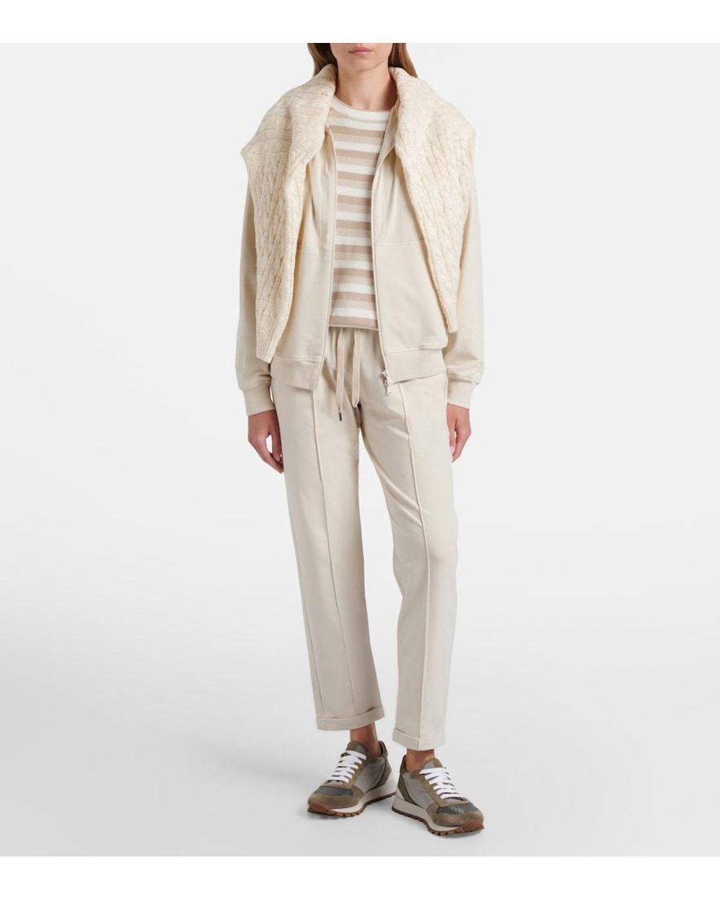 Brunello Cucinelli White Monili Cotton Hoodie