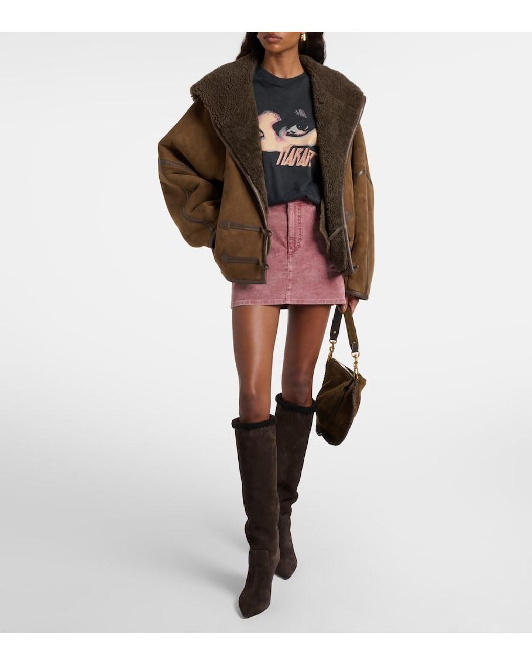 Paris Texas Black Stiletto 85 Shearling-Trimmed Suede Knee-High Boots