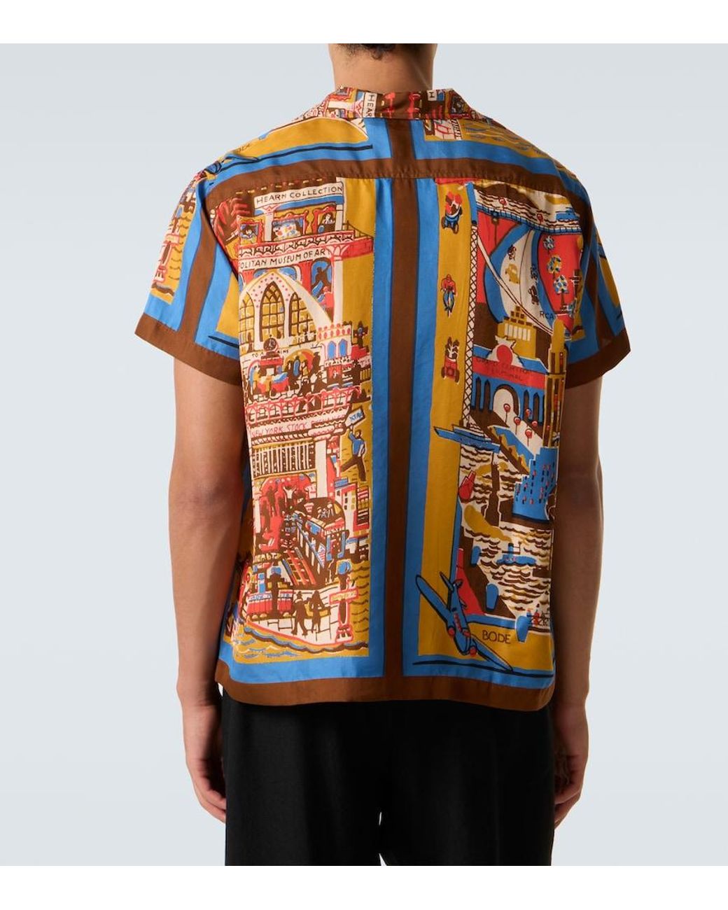 Bode Orange Manhattan Island Printed Silk Bowling Shirt for men