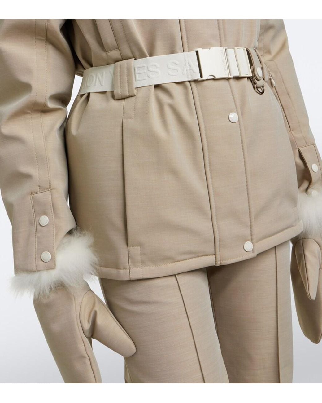 Yves Salomon Natural Belted Shearling-Trimmed Ski Jacket