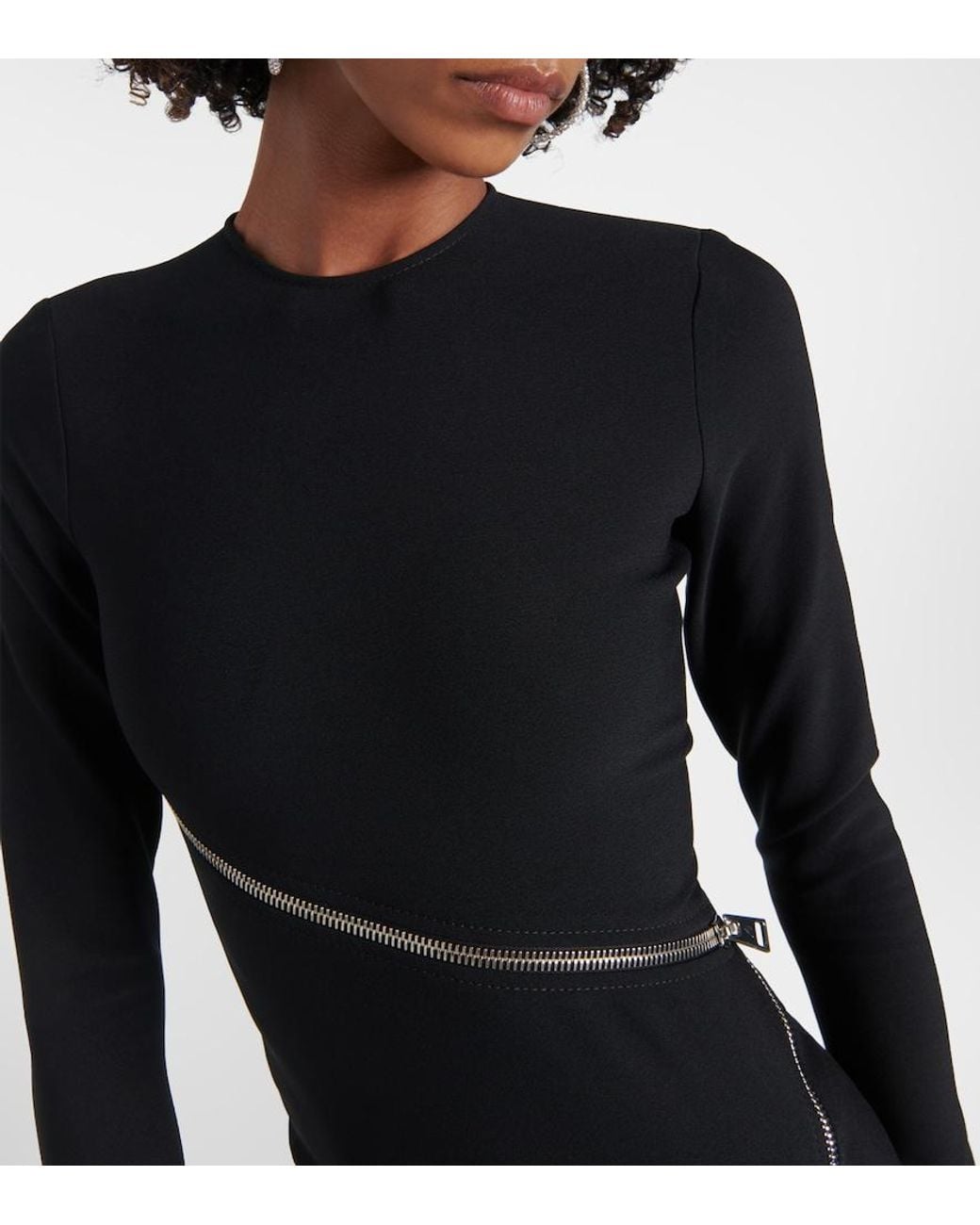 The Attico Black Twisted Zip Midi Dress With