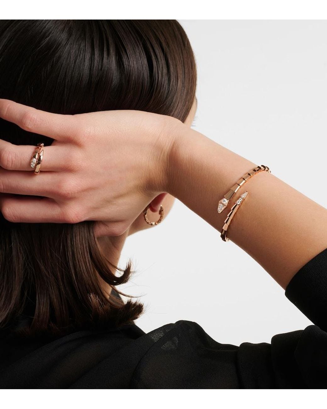 BVLGARI White Serpenti Viper 18Kt Rose Bangle With Diamonds
